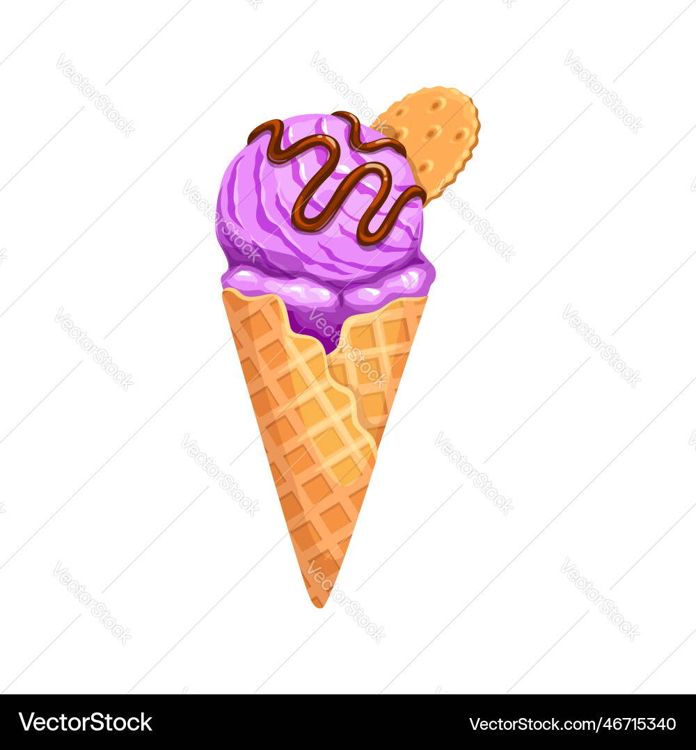 Cartoon ice cream waffle cone with cracker cookie Vector Image