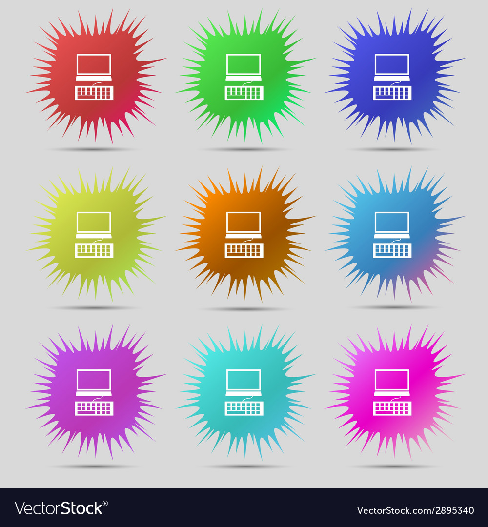 Computer monitor and keyboard icon set colourful