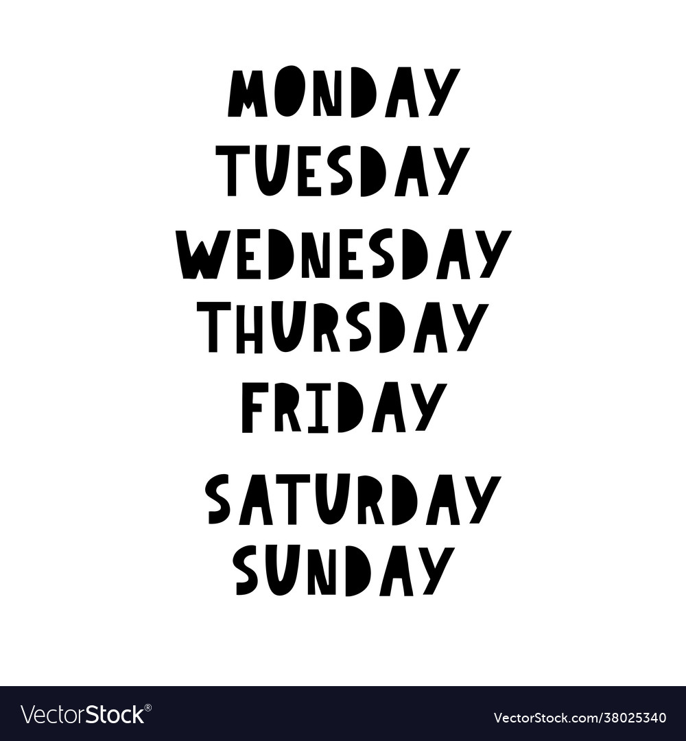 Handwritten days week sunday monday tuesday Vector Image