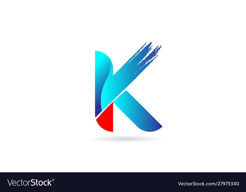 K blue red alphabet letter with grunge brush Vector Image