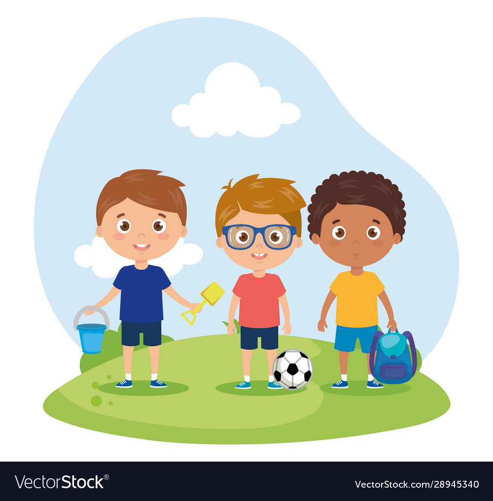 Scene boys smiling in landscape back to school Vector Image