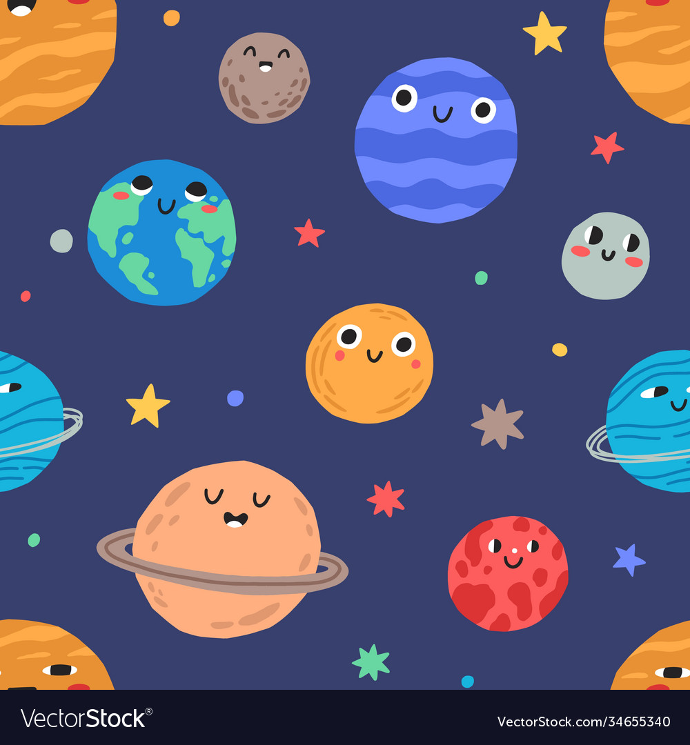 Seamless pattern with cute childish planets Vector Image