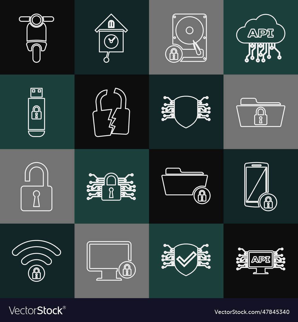 Set line computer api interface smartphone vector image Set line computer api interface smartphone