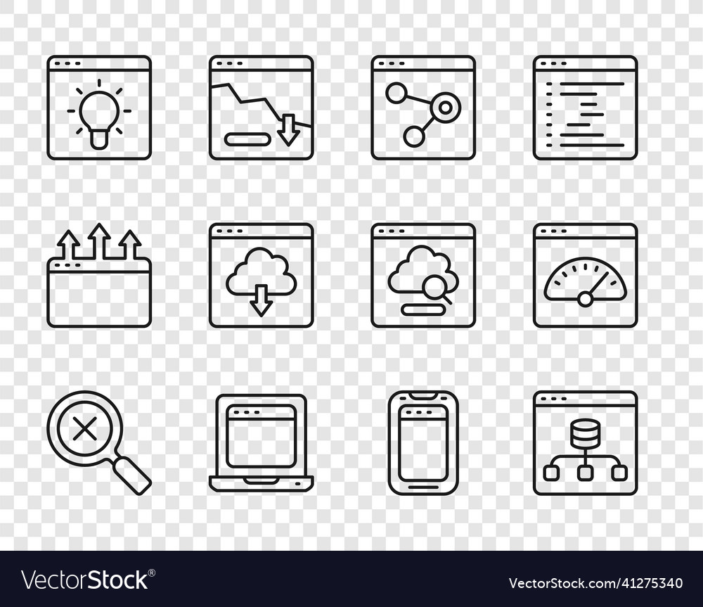 Set line magnifying glass and delete server data vector image Set line magnifying glass and delete server data