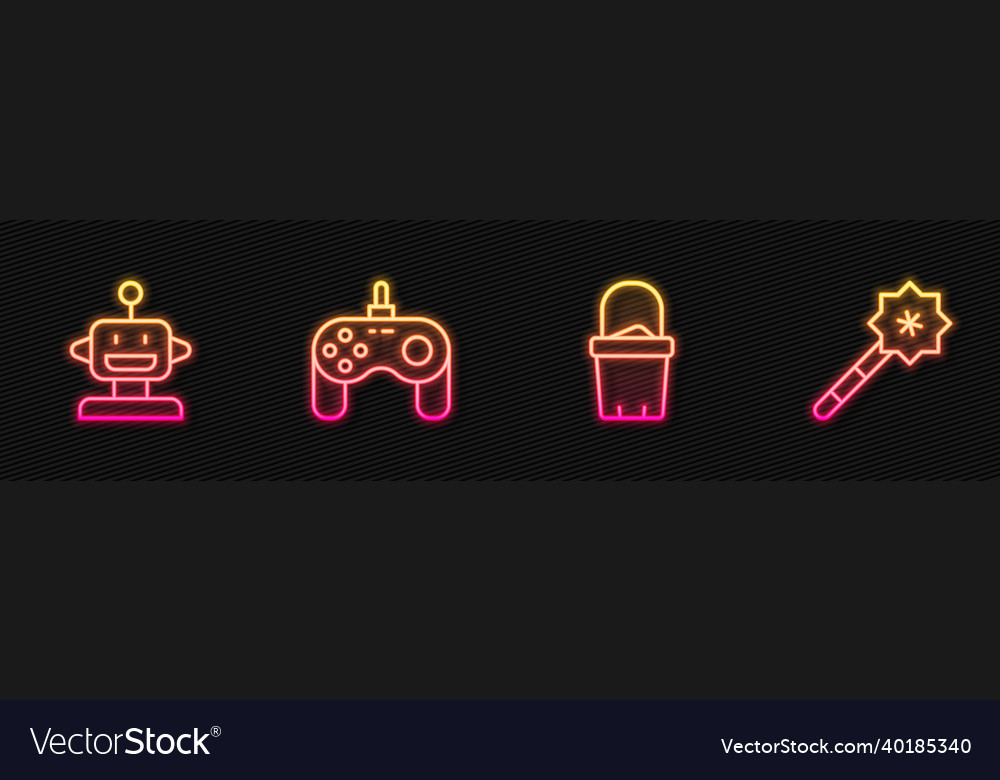 Set line sand in bucket robot toy gamepad vector image Set line sand in bucket robot toy gamepad