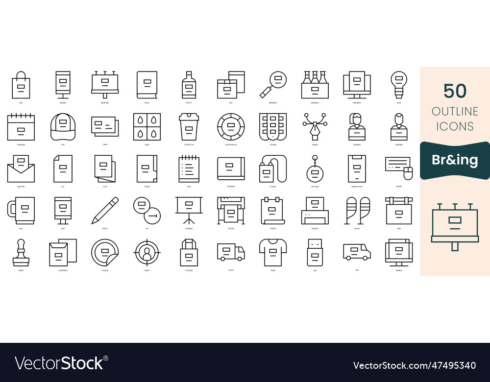 Set of branding icons thin linear style pack vector image Set of branding icons thin linear style pack
