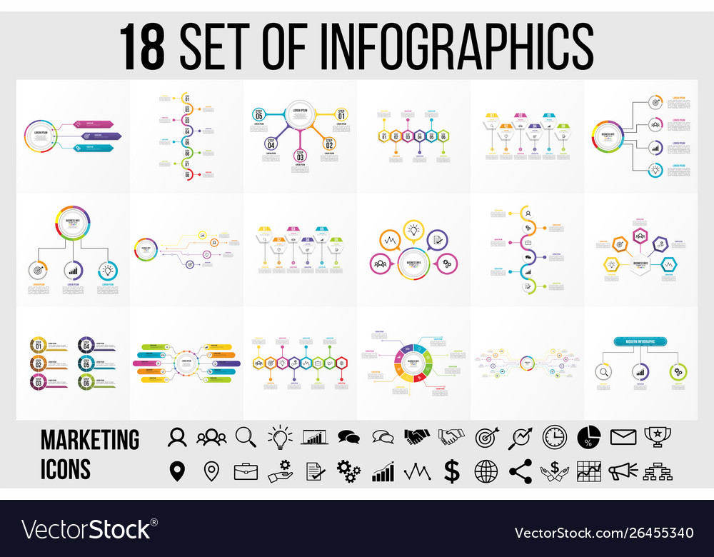 Set of infographics elements design template vector image Set of infographics elements design template