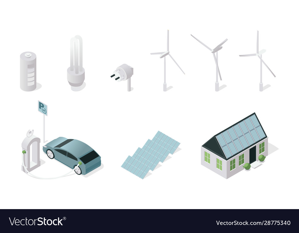 Sustainable technology symbols isometric