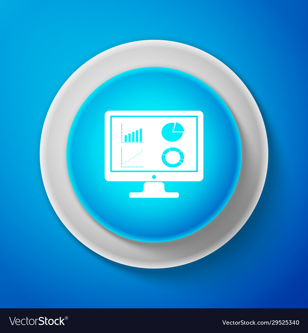 White computer monitor with graph chart icon vector image White computer monitor with graph chart icon