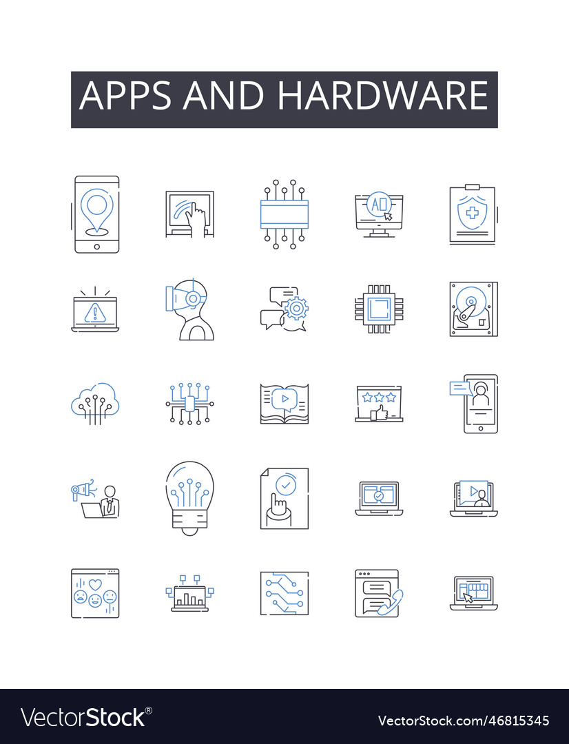 Apps and hardware line icons collection software vector image Apps and hardware line icons collection software