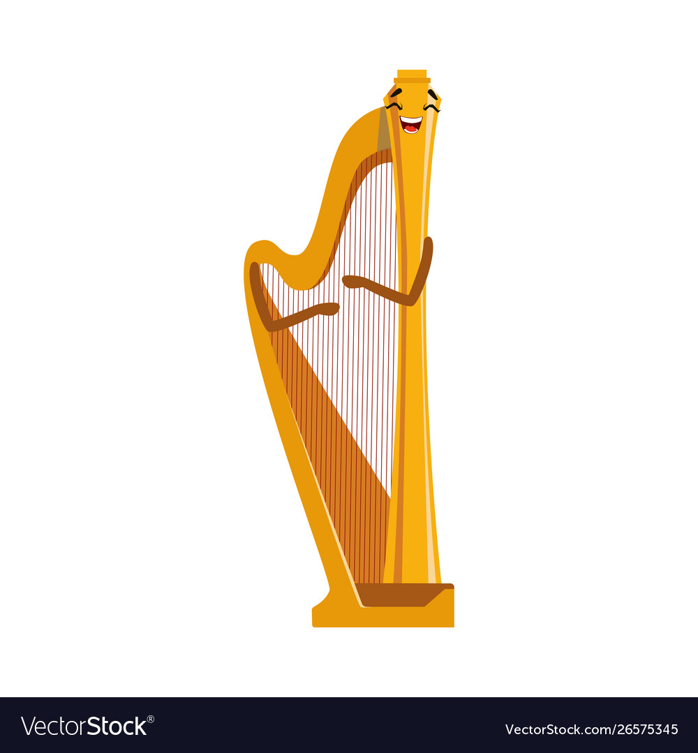 Funny harp musical instrument cartoon character Vector Image