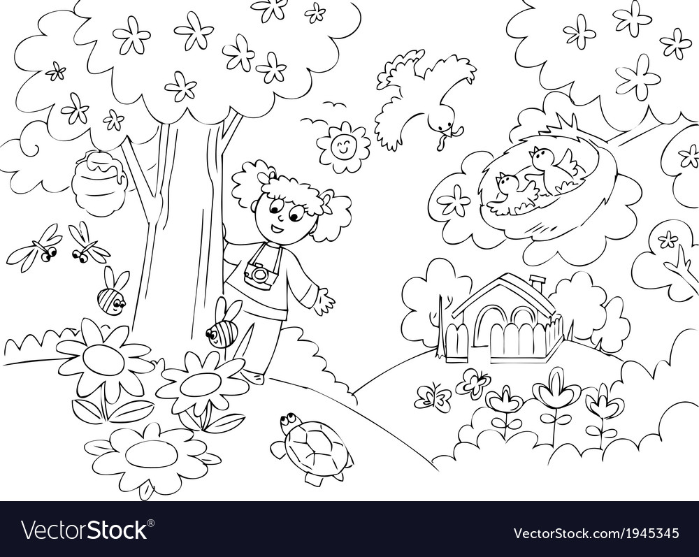 Girl in country with photo-camera Royalty Free Vector Image