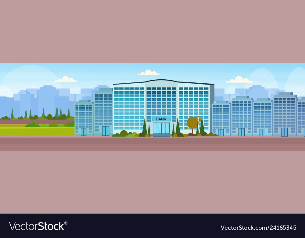 Modern Bank Building Facade With Glass Wall Front Vector Image