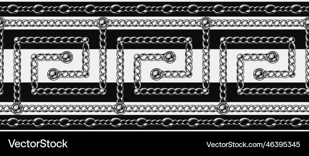Monochrome greek pattern border with silver chains