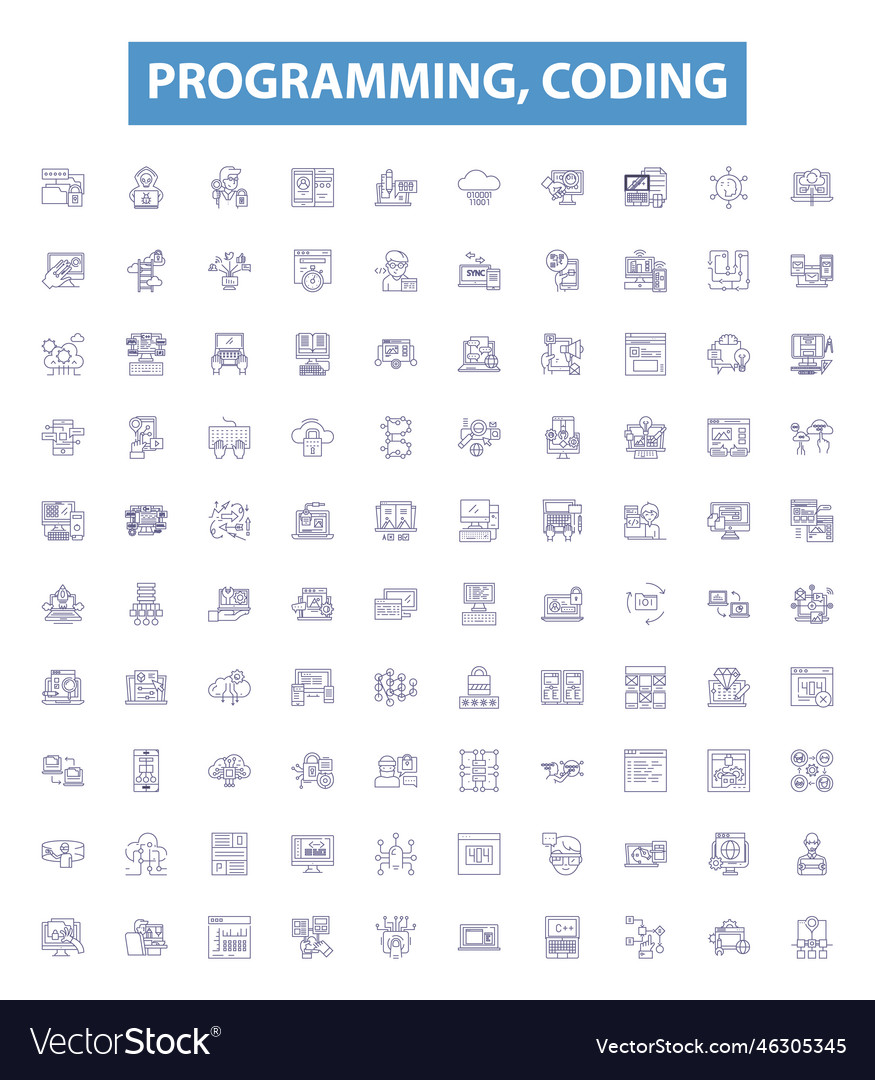 Programming coding line icons signs set vector image Programming coding line icons signs set