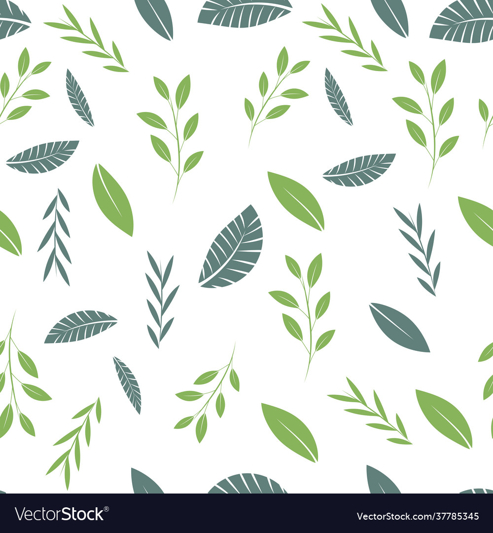 Seamless pattern with different green branch vector image Seamless pattern with different green branch