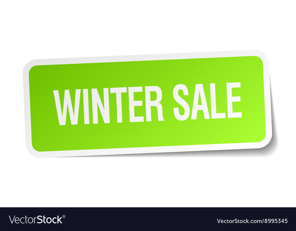 Winter sale green square sticker on white