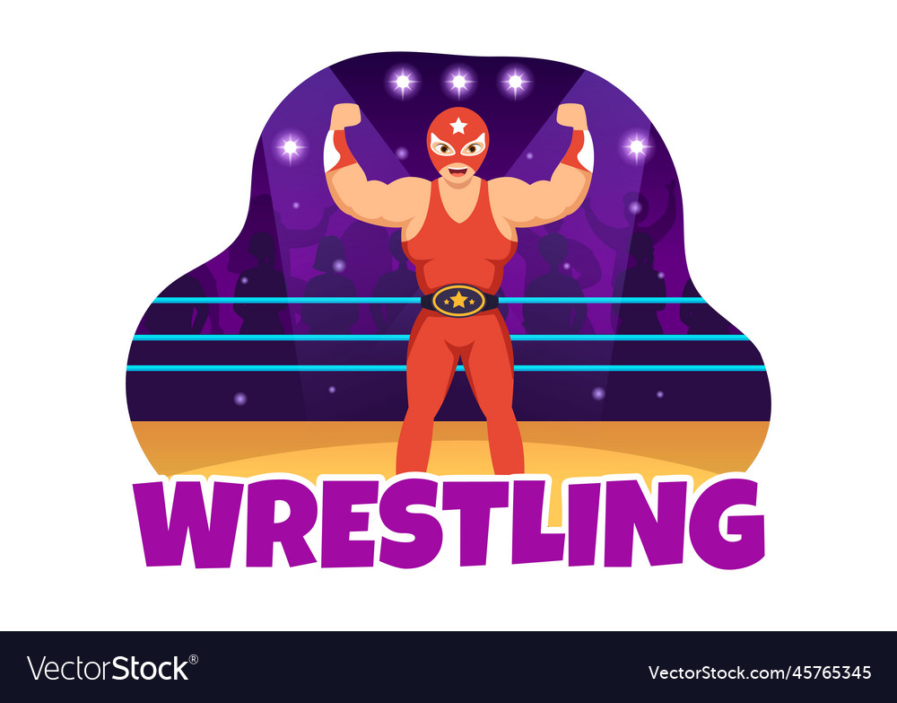 Wrestling with two fighters boxing competition vector image Wrestling with two fighters boxing competition