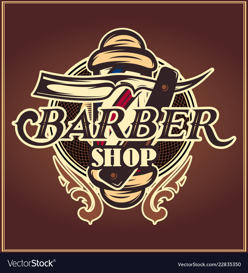 Color badge with barber and accessories for the Vector Image