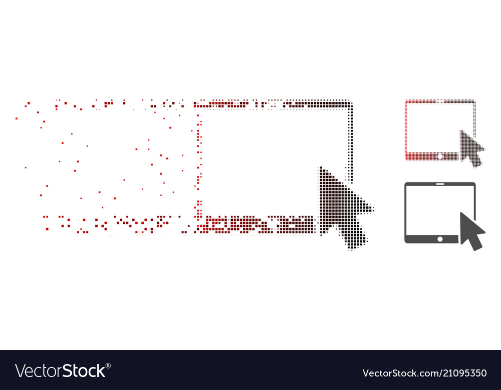 Dissolved pixel halftone tablet arrow pointer icon vector image Dissolved pixel halftone tablet arrow pointer icon