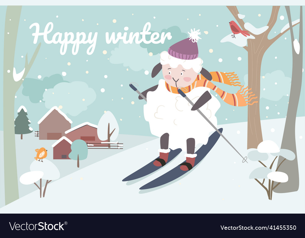 Happy winter animals concept background