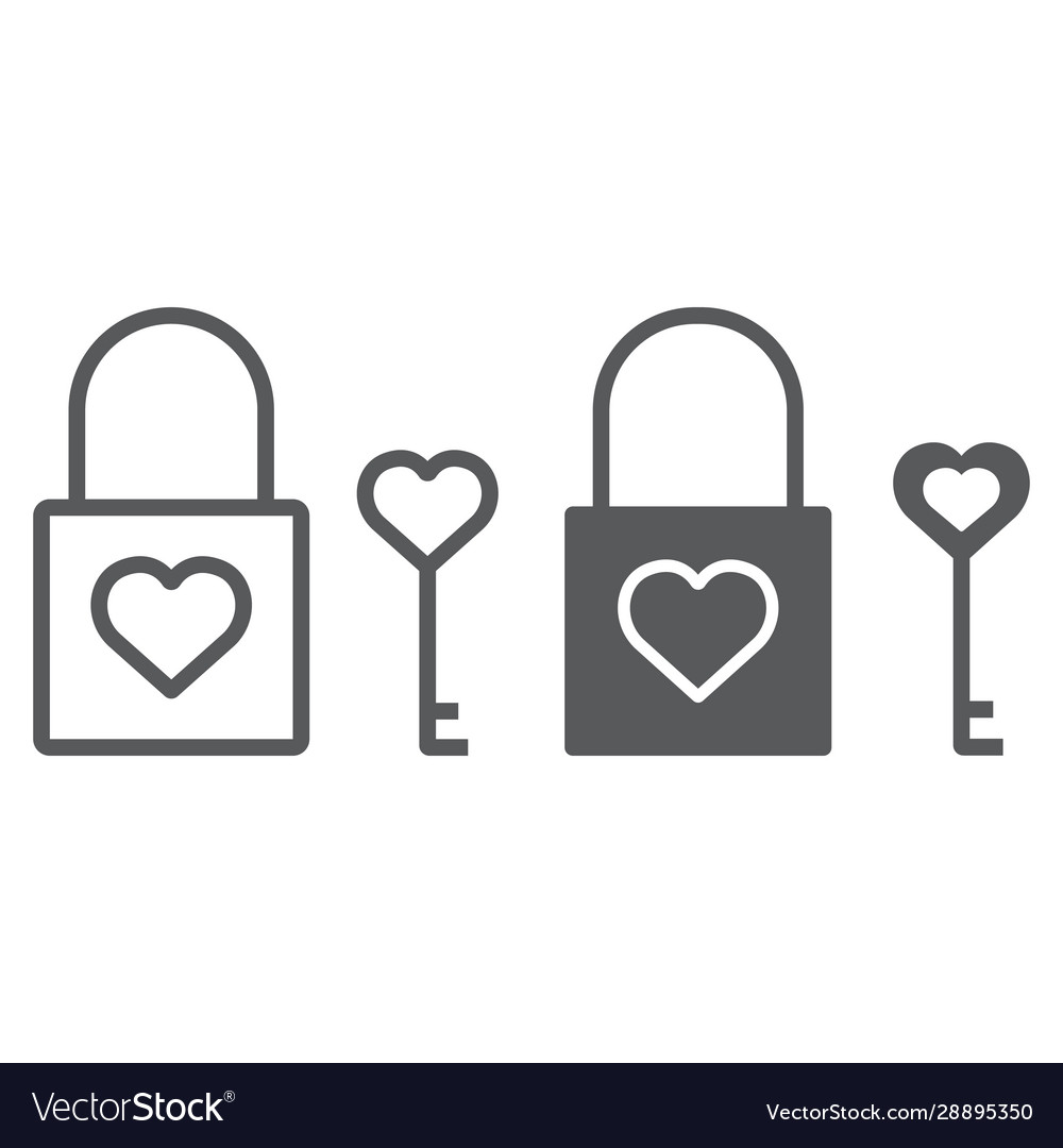 Heart lock line and glyph icon valentine