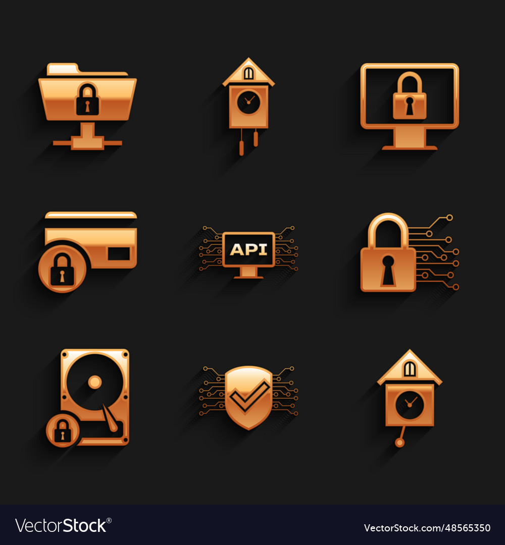 Set computer api interface cyber security retro vector image Set computer api interface cyber security retro