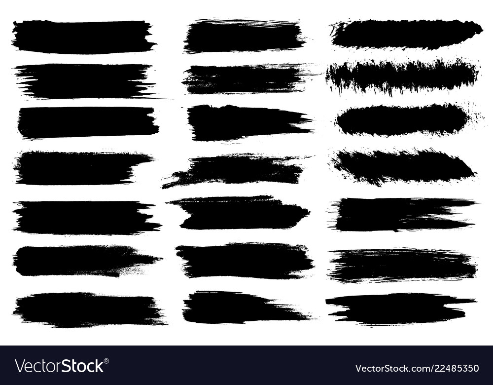 Set of different ink paint brush strokes isolated vector image Set of different ink paint brush strokes isolated