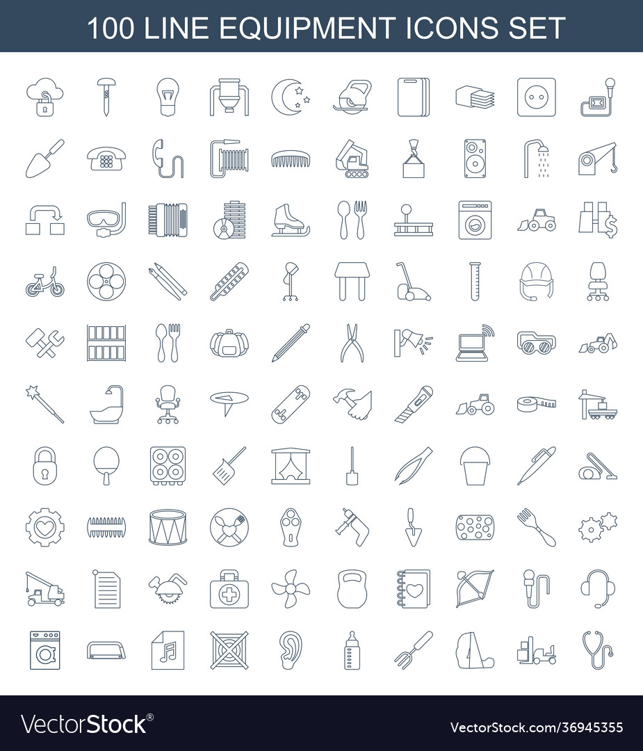 100 equipment icons Royalty Free Vector Image - VectorStock