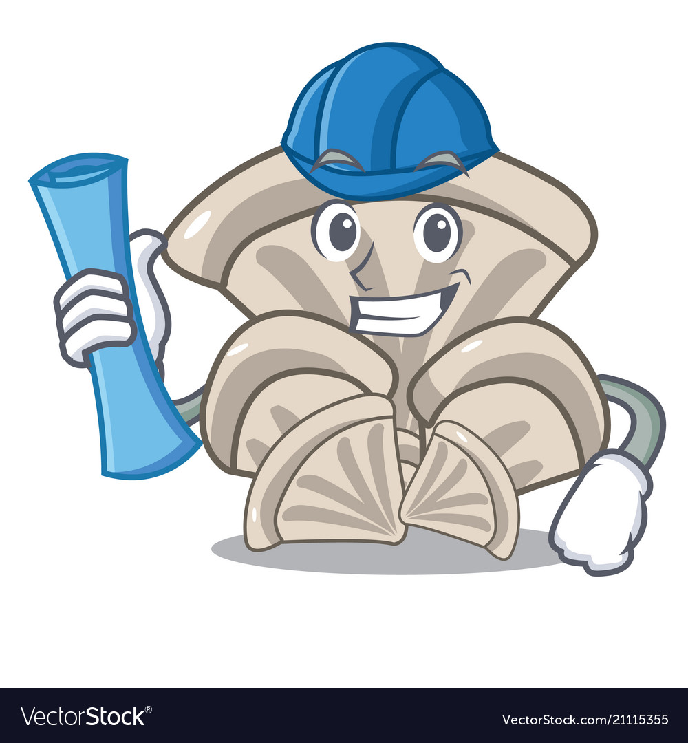 Architect oyster mushroom character cartoon