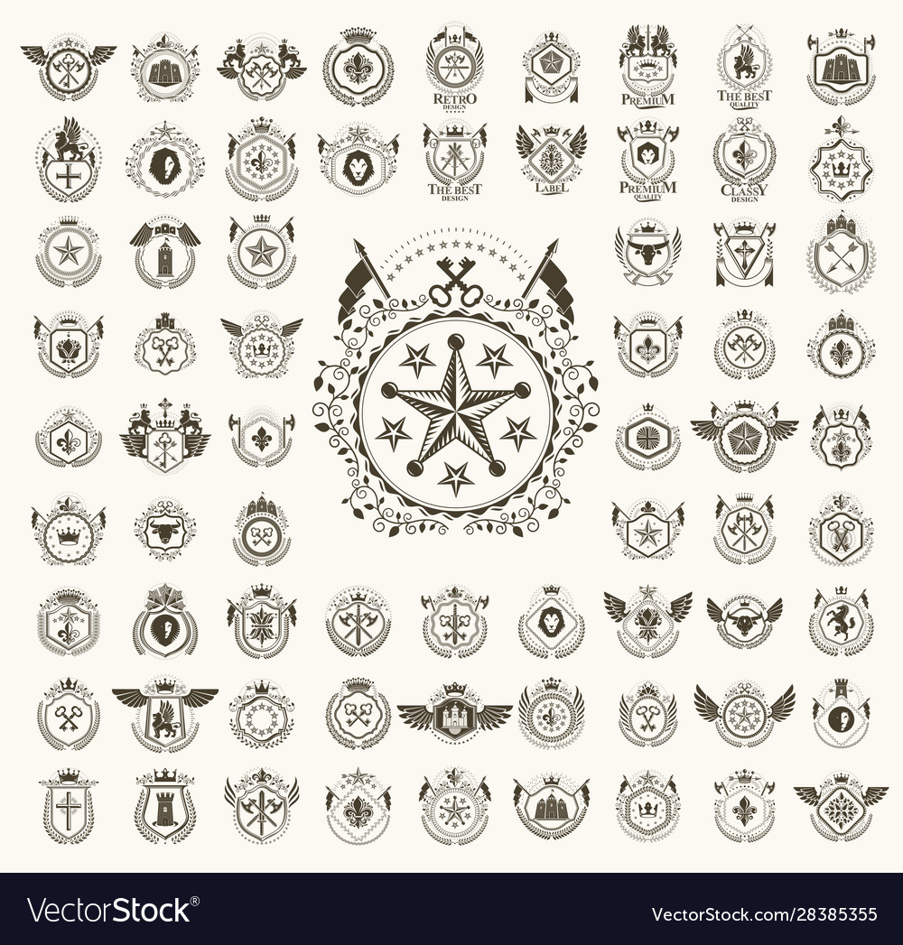 Classic style emblems big set ancient heraldic