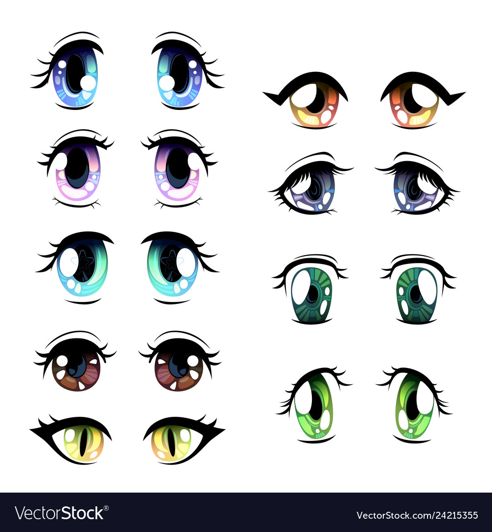 Cute bright eyes different colors set Royalty Free Vector