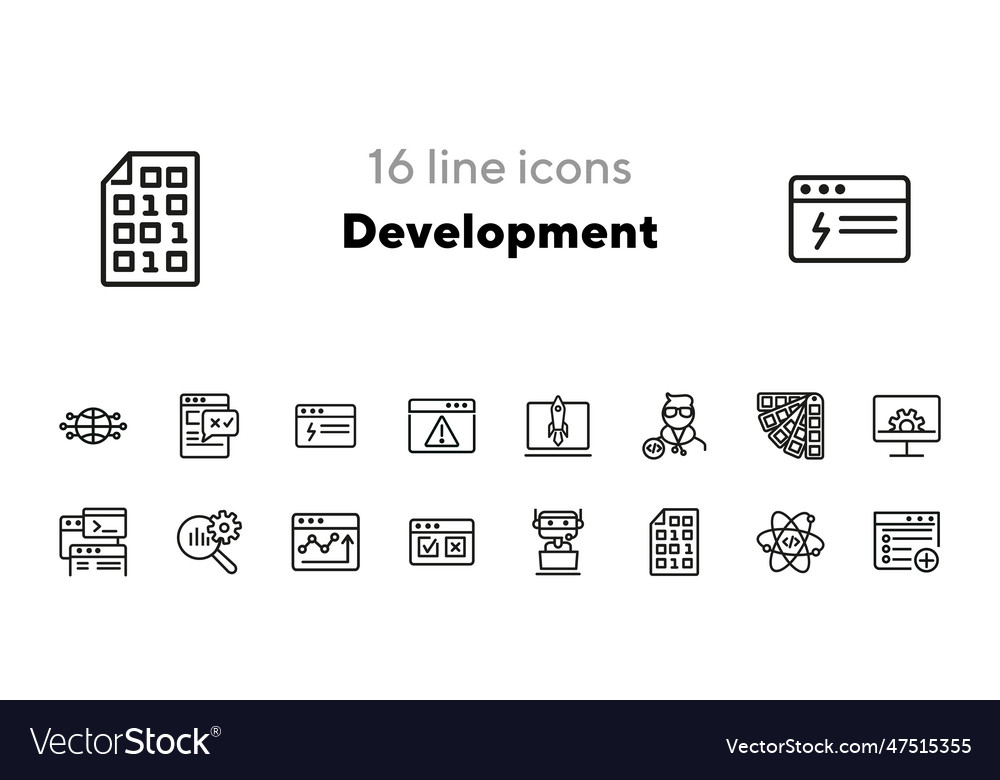 Development line icon set Royalty Free Vector Image