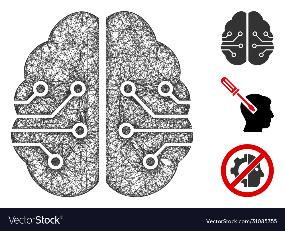Electronic brain polygonal web mesh vector image Electronic brain polygonal web mesh