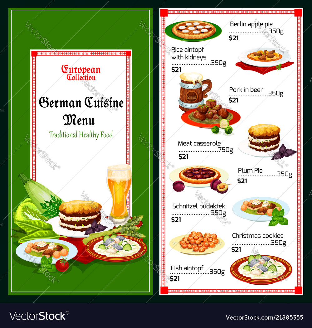 German And Bavarian Cuisine Menu Royalty Free Vector Image