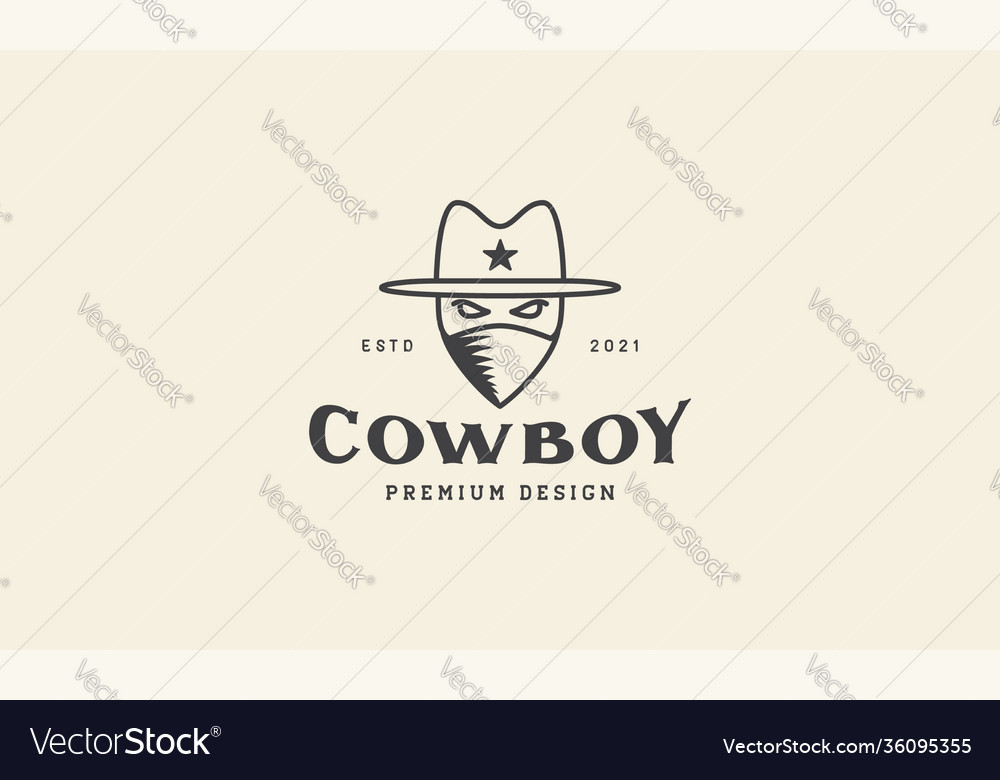 Hipster head cowboy lines logo icon symbol Vector Image