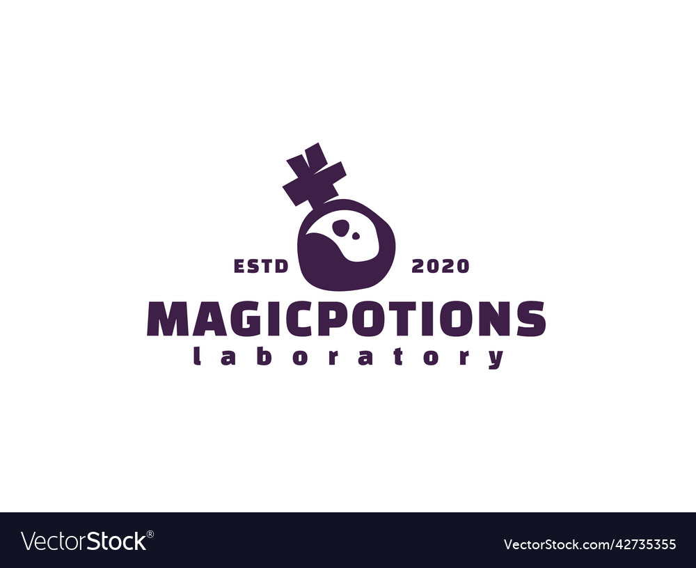 Magic potion logo purple bottle with fluid