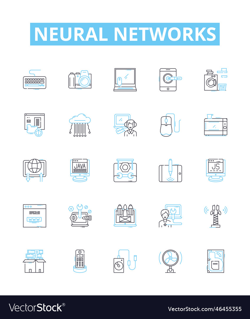 Neural networks line icons set neurons vector image Neural networks line icons set neurons