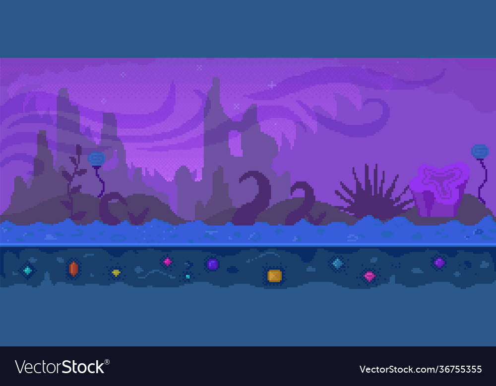 Pixel game interface layout design dark alien vector image Pixel game interface layout design dark alien