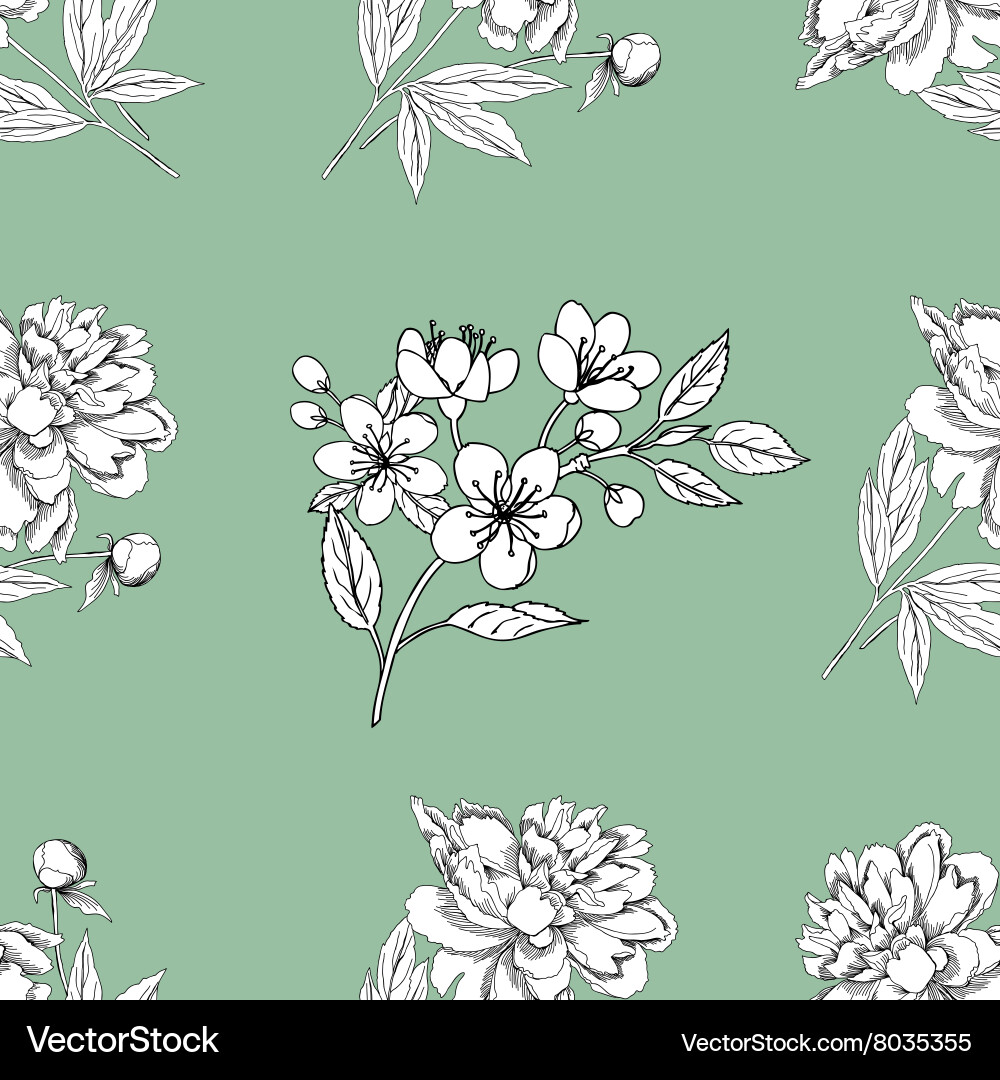 Seamless pattern with peony Royalty Free Vector Image
