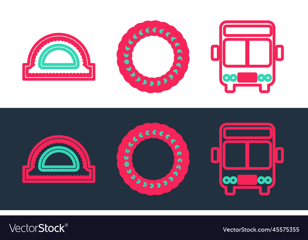 Set line bus protractor grid and laurel wreath vector image Set line bus protractor grid and laurel wreath