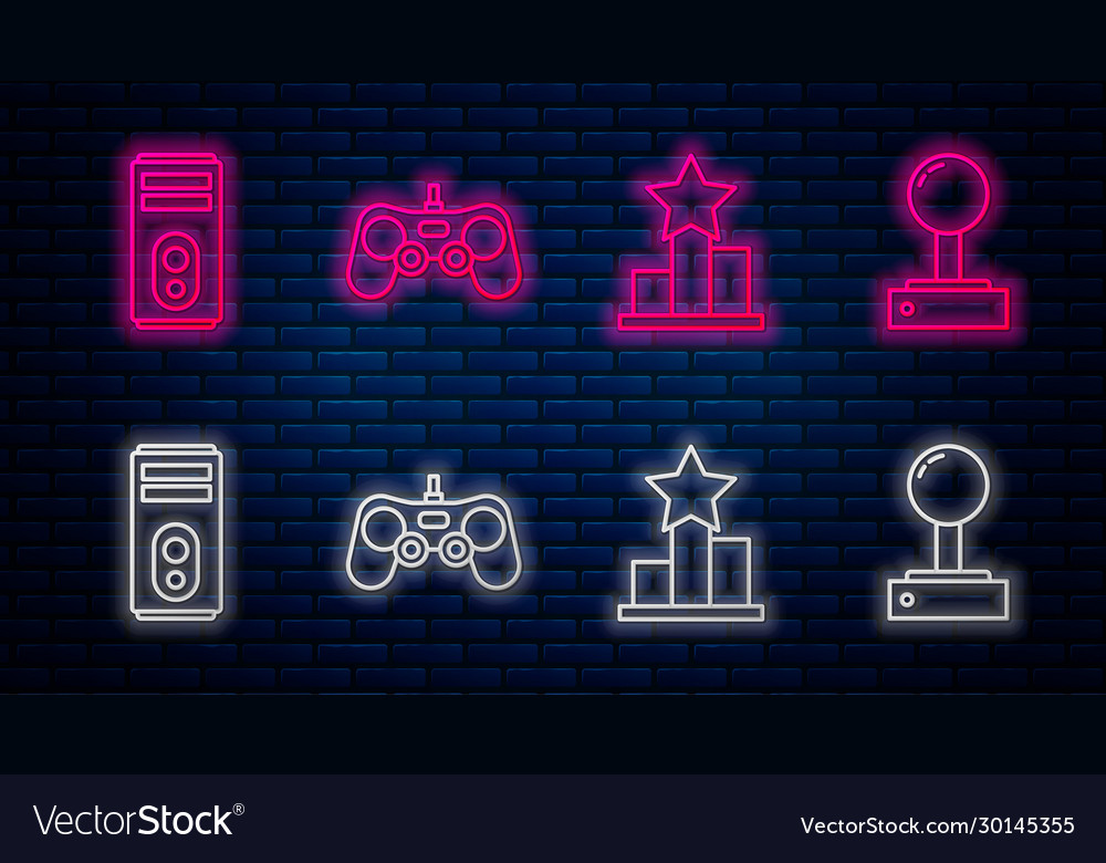 Set line gamepad star computer and joystick vector image Set line gamepad star computer and joystick