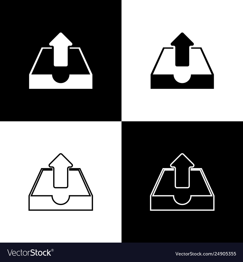 Set upload inbox icons isolated on black and white vector image Set upload inbox icons isolated on black and white