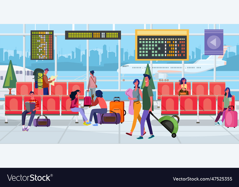 Tourists waiting for boarding in airport Vector Image