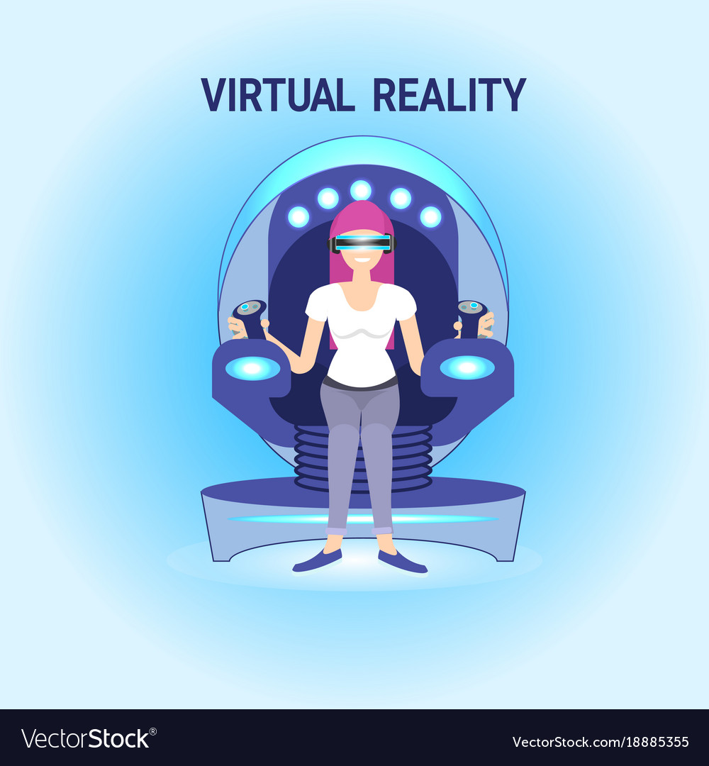 Woman in virtual reality sitting vr simulator