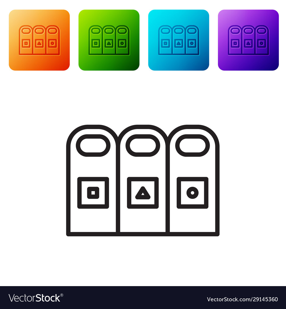 Black line trash in garbage cans with sorted vector image Black line trash in garbage cans with sorted