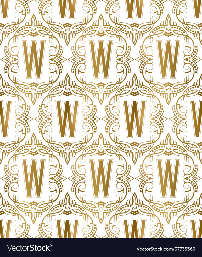 Golden initial seamless pattern with w letter vector image Golden initial seamless pattern with w letter