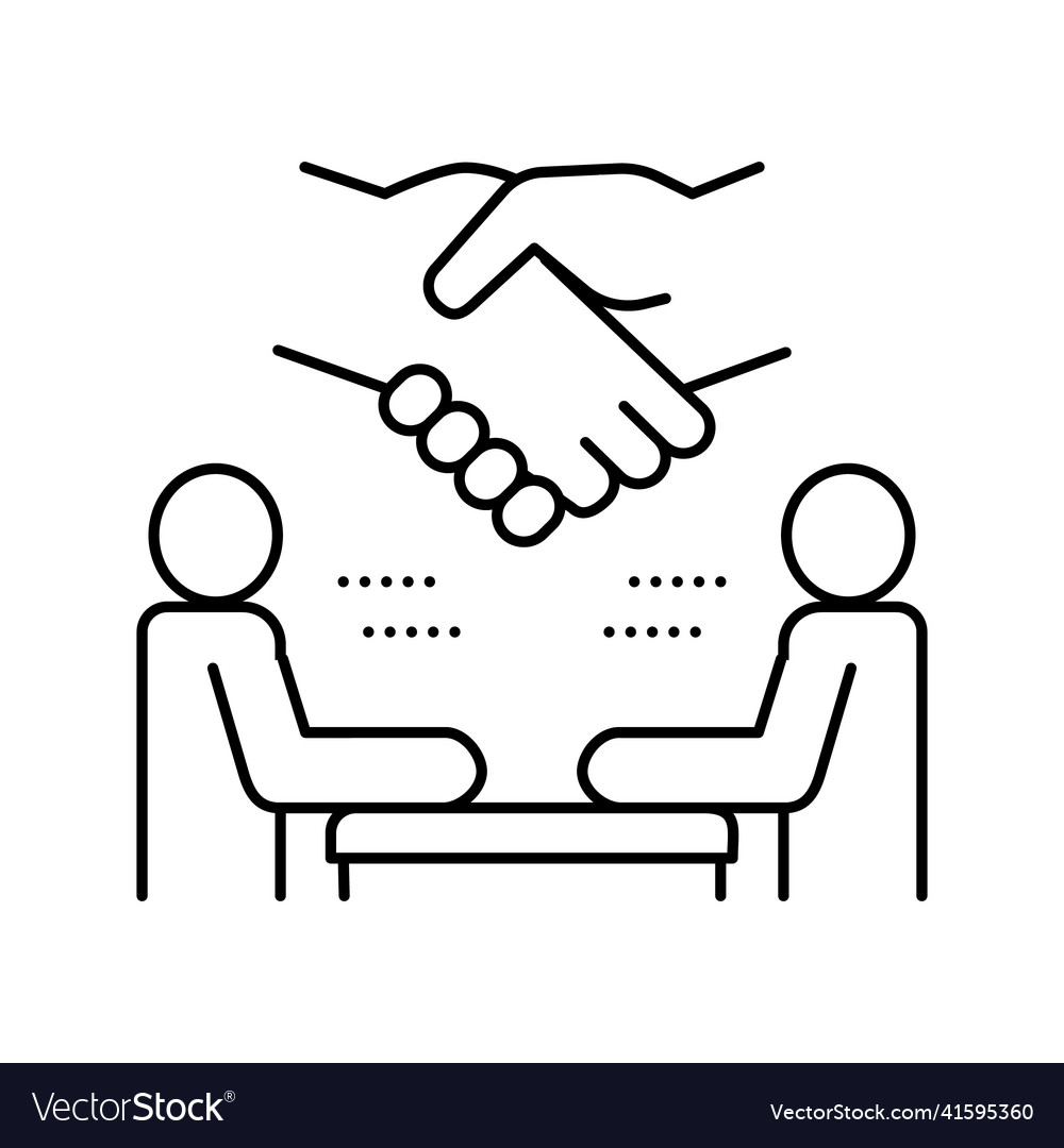 Interview handshake line icon black vector image Interview handshake line icon black