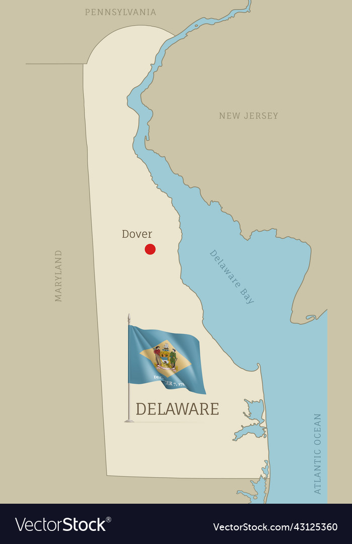 Map Of Delaware Federal State With Waving Flag Vector Image