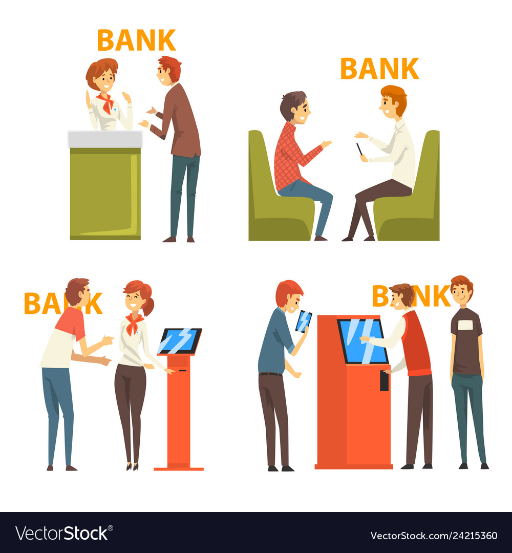 People Consulting At Managers At Bank Office Vector Image